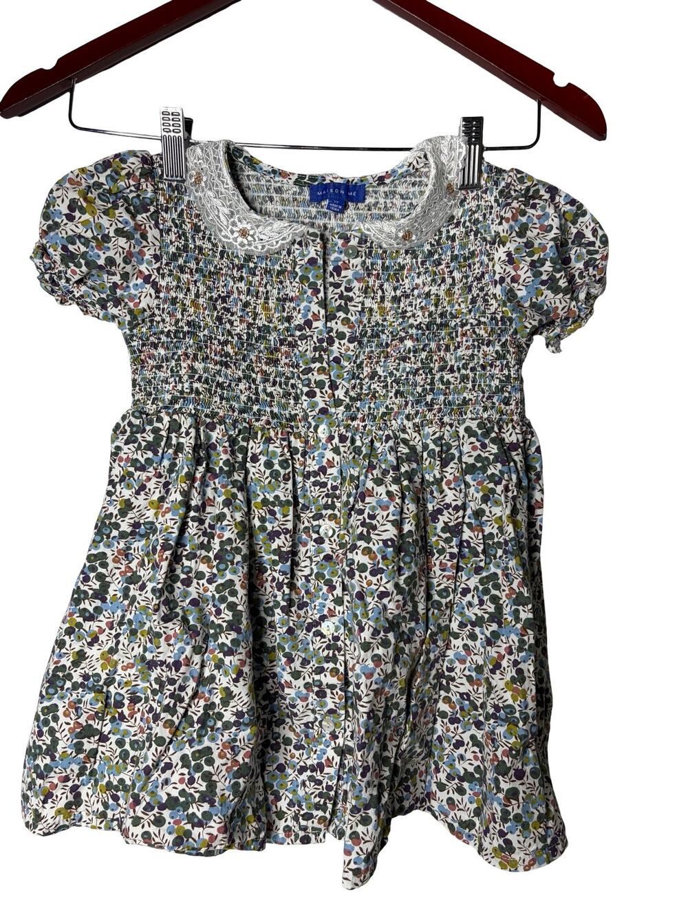 Maison me floral girl short sleeve Peter Pan collar dress sz 5